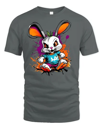Rebel Bunny Graphic Tee - gray t-shirt on white background