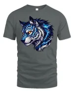 Electric Blue Wolf Spirit T-shirt - gray t-shirt on white background