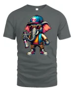 Cool Graffiti Elephant Street Style T-shirt - gray t-shirt on white background