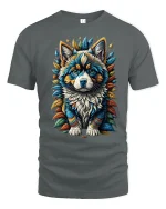 Vibrant Husky Pup Graphic T-shirt - gray t-shirt on white background