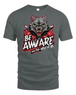 Be Awware Wolf Graphic Tee - gray t-shirt on white background