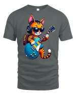 Cool Rock Cat Guitar Tee - gray t-shirt on white background