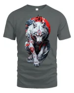Samurai Wolf Spirit Warrior T-shirt - gray t-shirt on white background