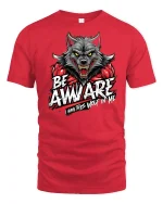 Be Awware Wolf Graphic Tee - red t-shirt on white background