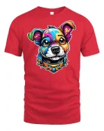 Colorful Pup T-shirt with Cute Dog Graphic - red t-shirt on white background