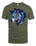 Electric Blue Wolf Spirit T-shirt - military green t-shirt on white background