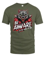 Be Awware Wolf Graphic Tee - military green t-shirt on white background