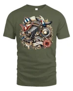 Vintage Camera Graphic Tee - military green t-shirt on white background