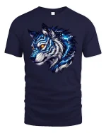 Electric Blue Wolf Spirit T-shirt - navy t-shirt on white background