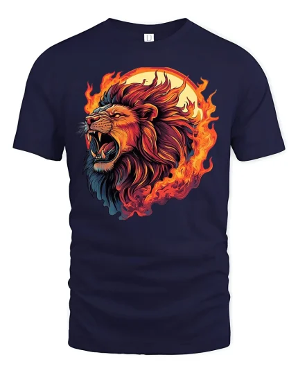 Fierce Flaming Lion T-shirt - navy t-shirt on white background