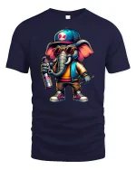 Cool Graffiti Elephant Street Style T-shirt - navy t-shirt on white background