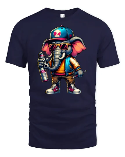 Cool Graffiti Elephant Street Style T-shirt - navy t-shirt on white background