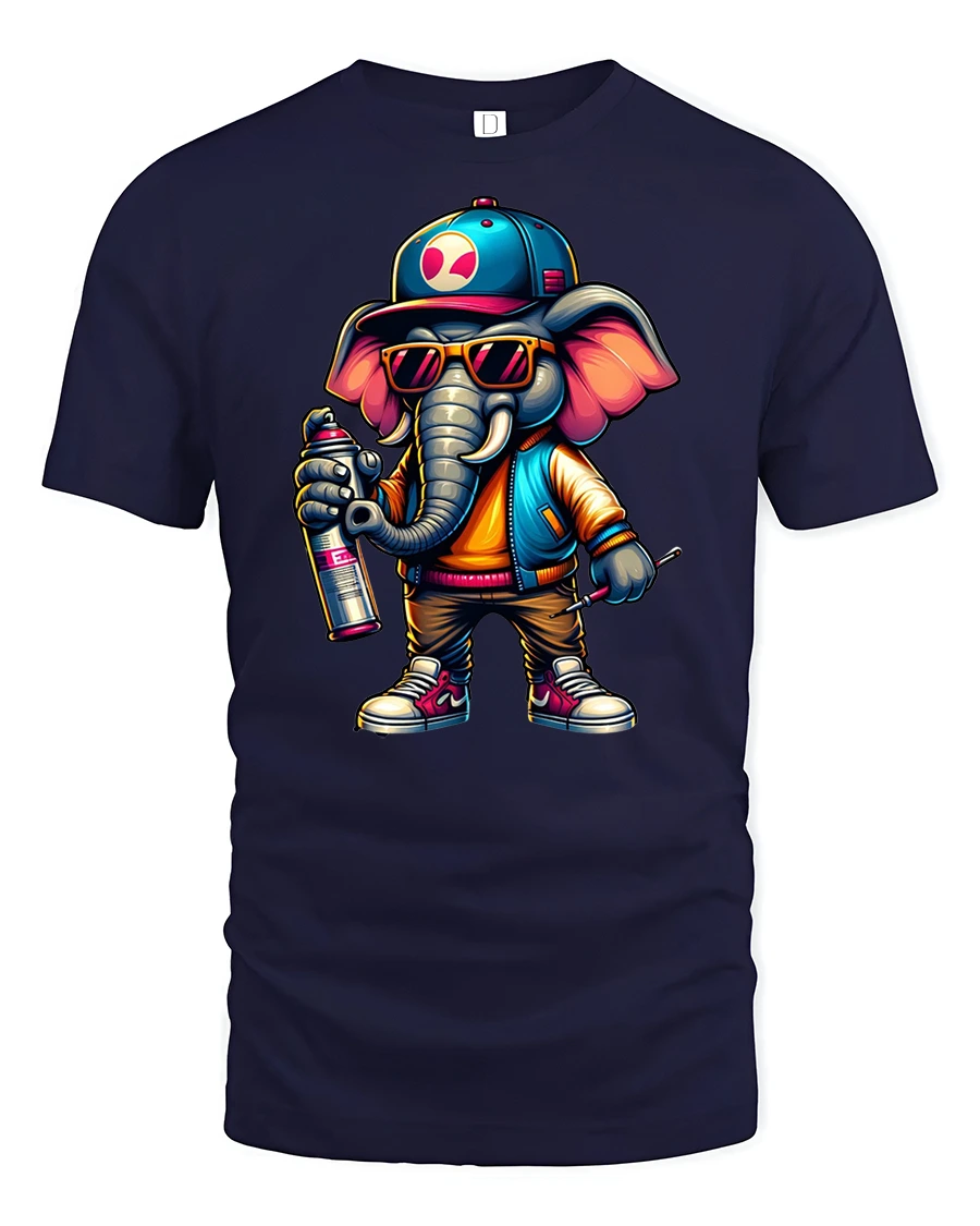 Cool Graffiti Elephant Street Style T-shirt - 1 Cool Graffiti Elephant Street Style T-shirt - navy t-shirt on white background