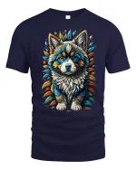 Vibrant Husky Pup Graphic T-shirt - navy t-shirt on white background