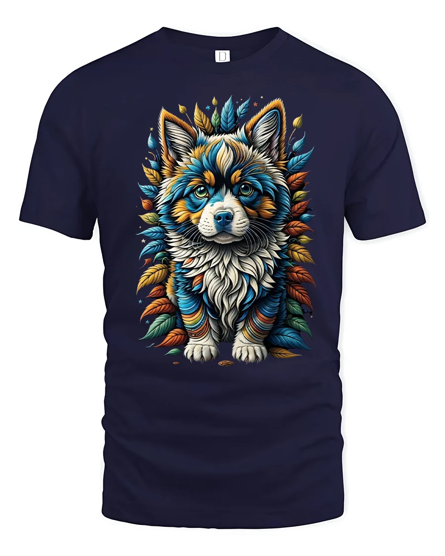 Vibrant Husky Pup Graphic T-shirt - 1 Vibrant Husky Pup Graphic T-shirt - navy t-shirt on white background
