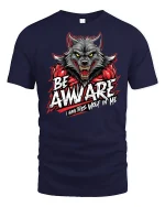 Be Awware Wolf Graphic Tee - navy t-shirt on white background