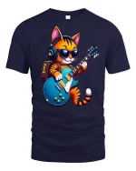 Cool Rock Cat Guitar Tee - navy t-shirt on white background