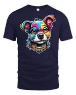 Colorful Pup T-shirt with Cute Dog Graphic - navy t-shirt on white background