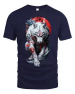 Samurai Wolf Spirit Warrior T-shirt - navy t-shirt on white background