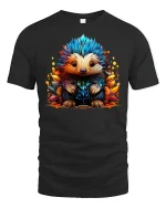 Colorful Hedgehog Fantasy Art T-shirt - black t-shirt on white background