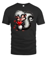 Cute Skunk Holding Heart T-shirt - black t-shirt on white background