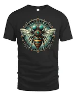 Steampunk Bee Mechanical Gear T-shirt - black t-shirt on white background