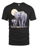 Elephant and Baby Moonlight T-shirt - black t-shirt on white background