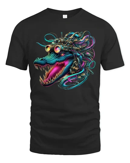 Cyberpunk Alligator Head T-shirt - black t-shirt on white background