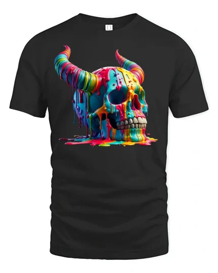Melting Rainbow Skull T-shirt - black t-shirt on white background