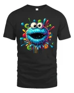 Trippy Color Splash Monster Face T-shirt - black t-shirt on white background