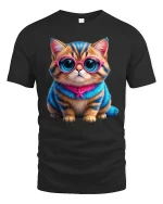 Cute Cool Cat T-shirt - black t-shirt on white background