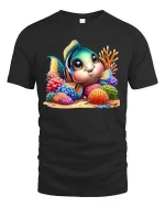 Cute Tropical Fish Coral Reef T-shirt - black t-shirt on white background