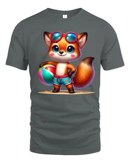 Cute Beach Fox T-shirt - gray t-shirt on white background