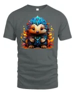 Colorful Hedgehog Fantasy Art T-shirt - gray t-shirt on white background