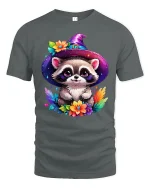 Cute Raccoon Wizard Witch Hat Tee - gray t-shirt on white background