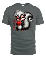 Cute Skunk Holding Heart T-shirt - gray t-shirt on white background