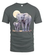 Elephant and Baby Moonlight T-shirt - gray t-shirt on white background