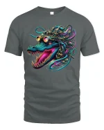 Cyberpunk Alligator Head T-shirt - gray t-shirt on white background