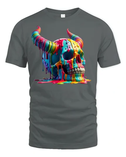 Melting Rainbow Skull T-shirt - gray t-shirt on white background
