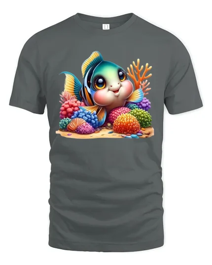 Cute Tropical Fish Coral Reef T-shirt - gray t-shirt on white background