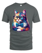 Smart Cat Glasses Bow Tie T-shirt - gray t-shirt on white background