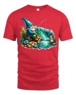 Magical Fishing Gnome Fantasy T-shirt - red t-shirt on white background