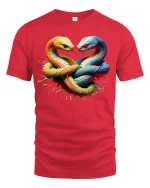 Twin Serpent Heart Knot Tee - red t-shirt on white background