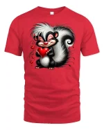 Cute Skunk Holding Heart T-shirt - red t-shirt on white background
