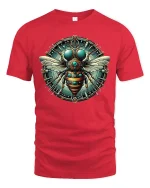 Steampunk Bee Mechanical Gear T-shirt - red t-shirt on white background