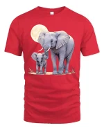 Elephant and Baby Moonlight T-shirt - red t-shirt on white background