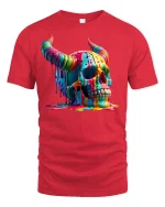 Melting Rainbow Skull T-shirt - red t-shirt on white background