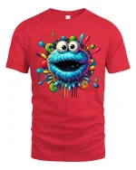 Trippy Color Splash Monster Face T-shirt - red t-shirt on white background