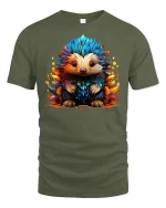 Colorful Hedgehog Fantasy Art T-shirt - military green t-shirt on white background