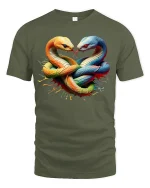 Twin Serpent Heart Knot Tee - military green t-shirt on white background